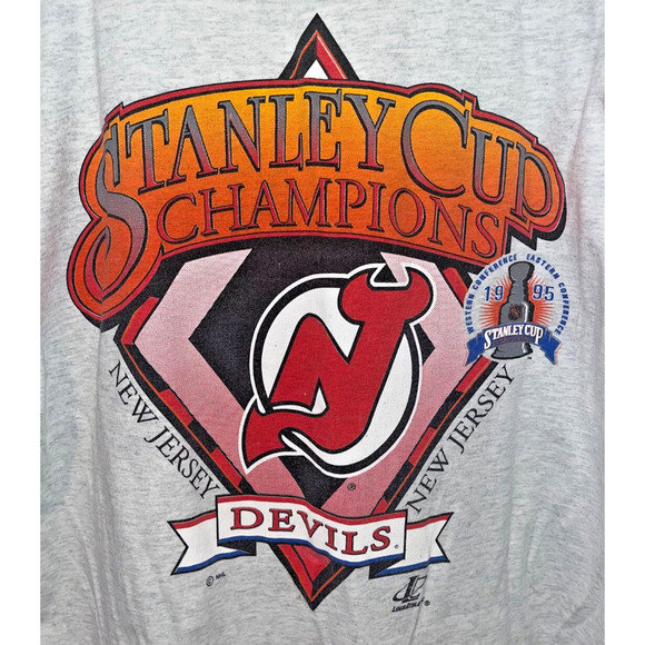 New Jersey Devils Logo Athletic NHL Stanley Cup Champions Sz. XL Vintage 1995 - Picture 3 of 7